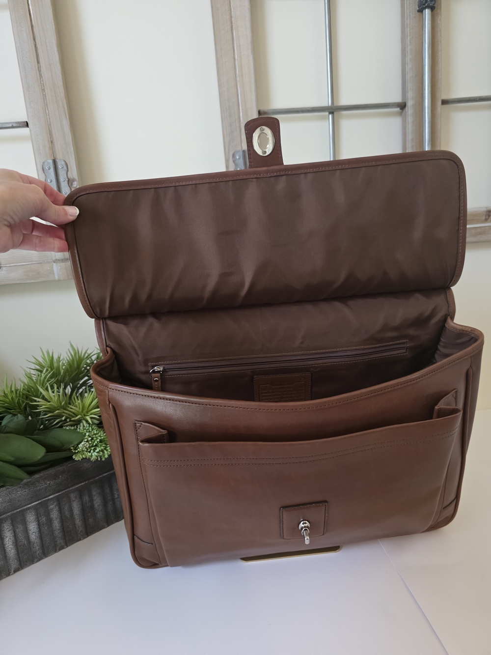 Vintage Coach Barclay Leather Briefcase Messenger Bag Cognac Laptop Work - Picture 11 of 14